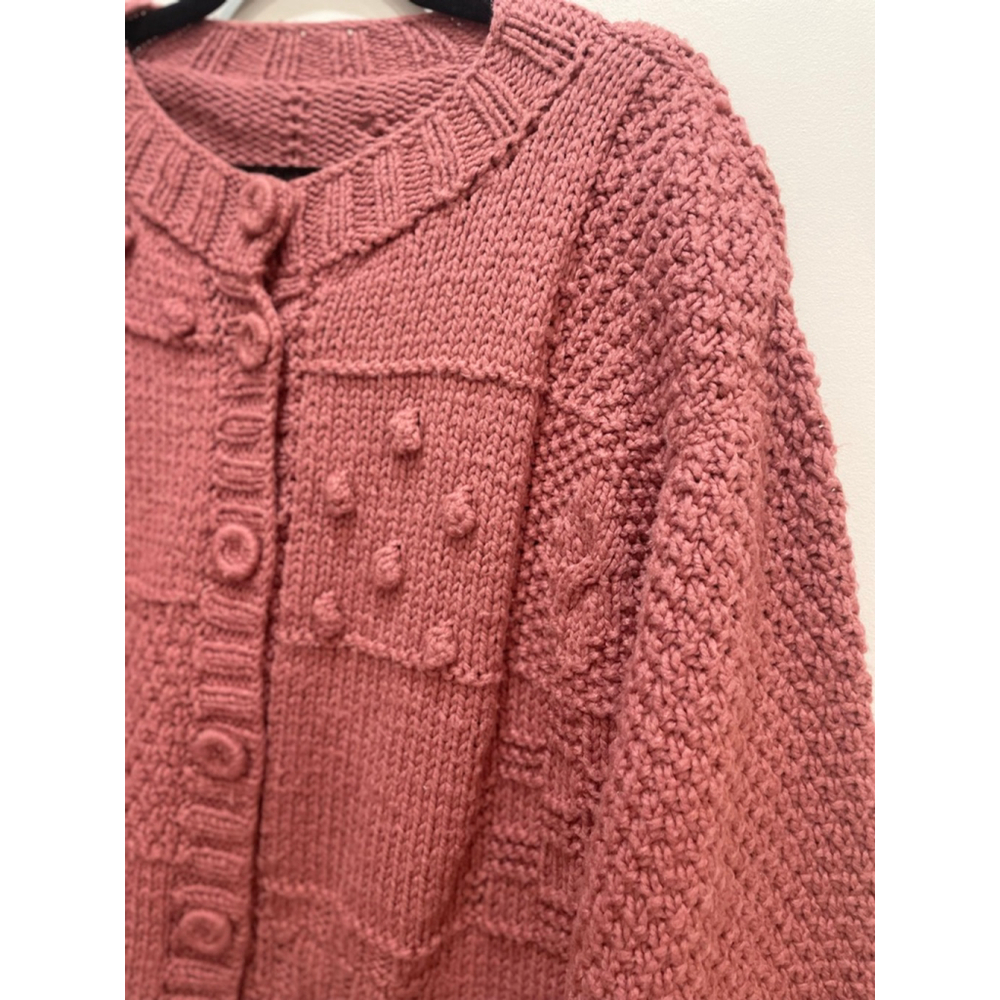 Vintage Hand Knit Chunky Bobble Textured Cardigan Large Cottage Cabin Trad Wife - Picture 2 of 6